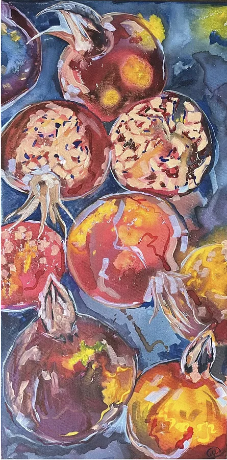 Image of Color of pomegranate #3 by Maryna Kovalchuk, size: 12 W x 24 H inches, made of Acrylic, watercolor, canvas, Painting medium, priced at $330