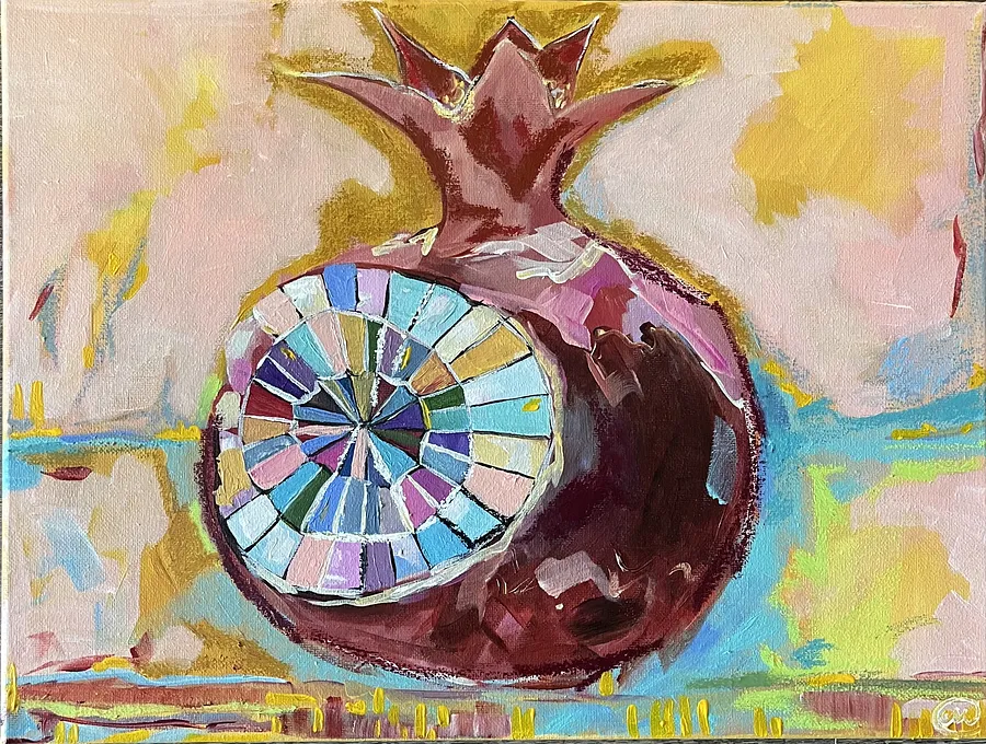 Image of Color of pomegranate #2 by Maryna Kovalchuk, size: 16 W x 12 H, made of Acrylic, pastel, canvas, Painting medium, from Jacksonville, FL, priced at $250