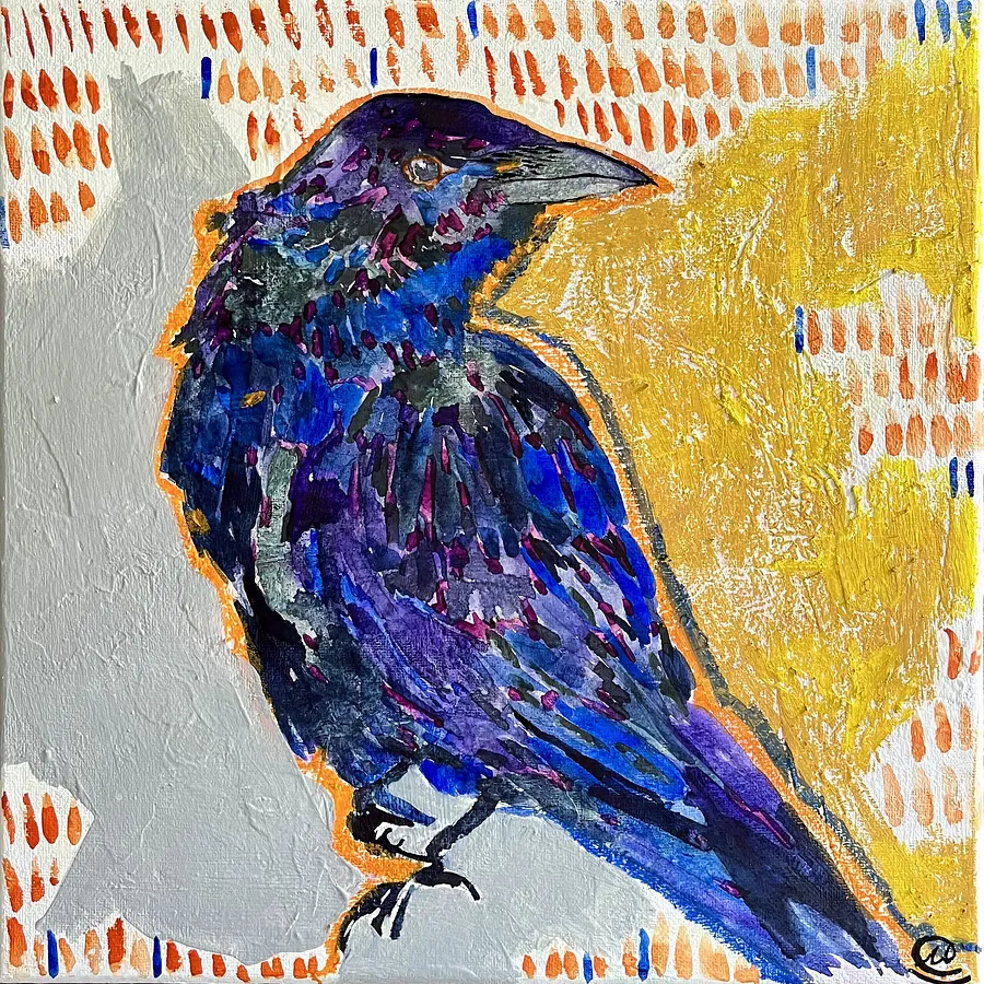 Image of Raven from Holodnyiy Yar by Maryna Kovalchuk, size: 12 H x 12 W inches , made of Acrylic, watercolor, pastel, canvas, Painting medium, from Jacksonville, FL, priced at $250