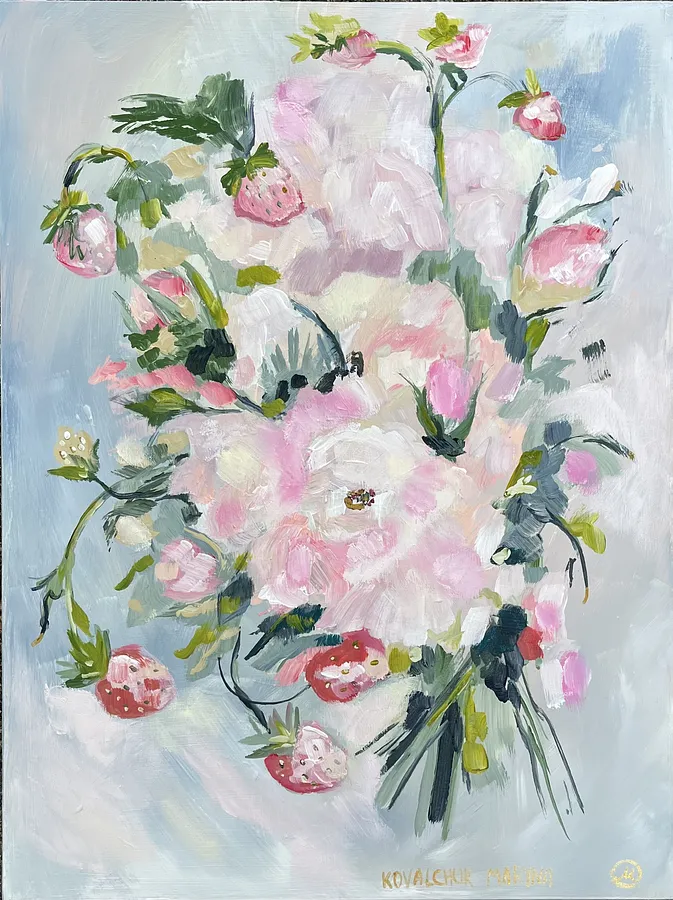 Image of Strawberry fest by Maryna Kovalchuk, size: 16 x 12 inches, made of Acrylic, oil, wood panel, Painting medium, from Jacksonville, FL, priced at $290