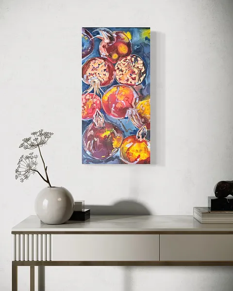 Image of Color of pomegranate #3 by Maryna Kovalchuk, size: 12 W x 24 H inches, made of Acrylic, watercolor, canvas, Painting medium, priced at $330 Photo 2 of 2.