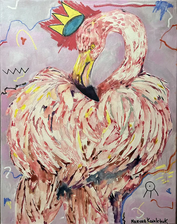 Image of Princess of Miami by Maryna Kovalchuk, size: 28 x 22 inches, made of Watercolor, acrylic, pastel, canvas, Painting medium, from Jacksonville, FL Photo 1 of 2.
